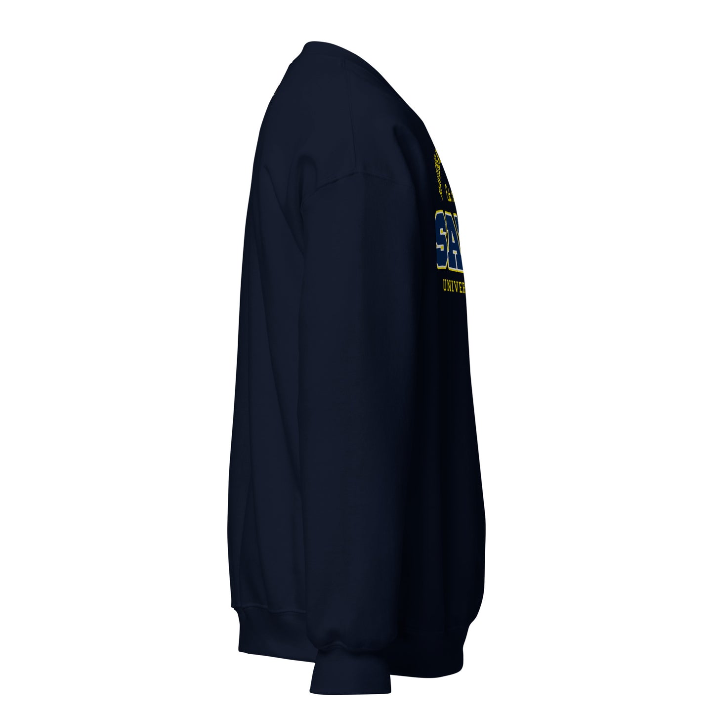 Salem University of Oregon navy blue sweatshirt with yellow lettering.