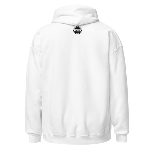 White Detroit Southwest Side hoodie with a vintage collegiate logo on the back.