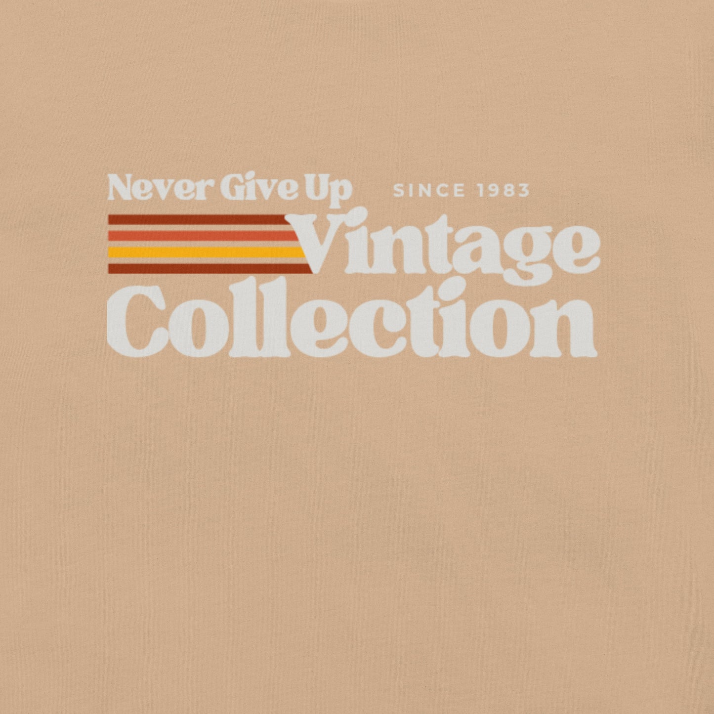 Retro Collection t-shirt with "Never Give Up Vintage Collection Since 1983" text.