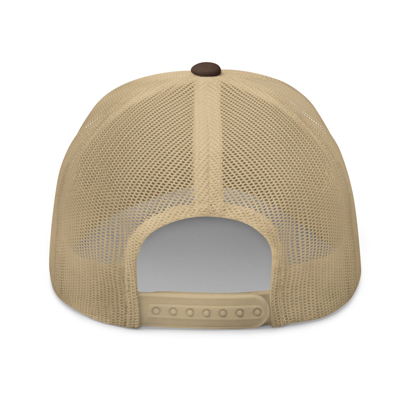 Retro Collection Trucker Cap with a tan mesh back and brown button.