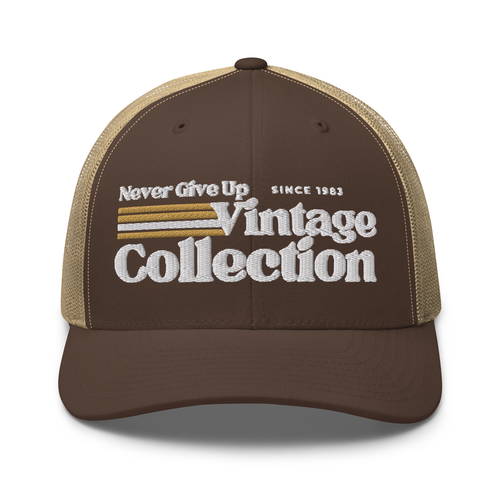 Retro Collection Trucker Cap with embroidered text.