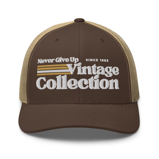 Retro Collection Trucker Cap with embroidered text.