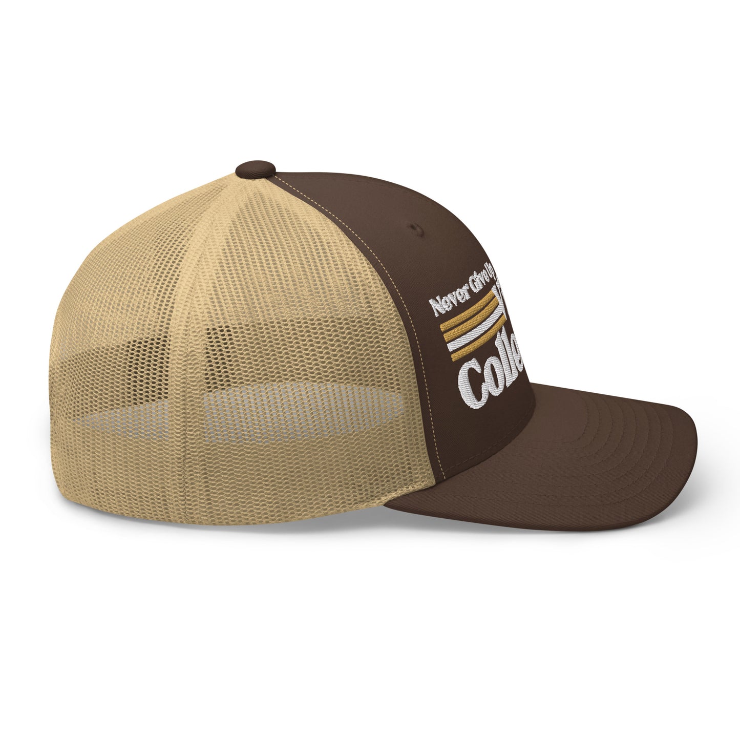 Retro Collection Trucker Cap with brown front and tan mesh back.
