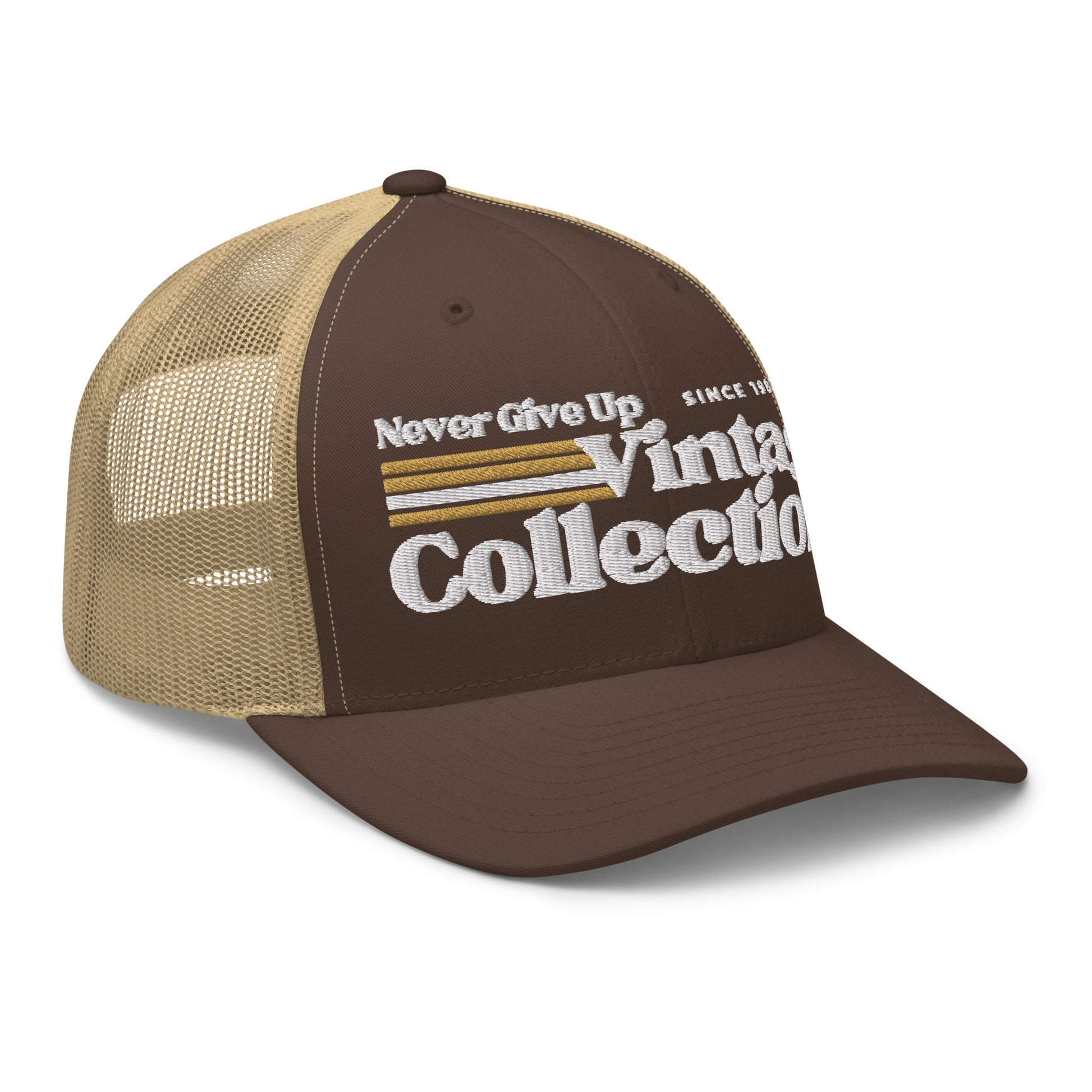 Retro Collection Trucker Cap with embroidered text.