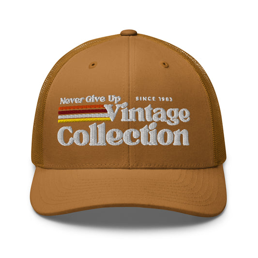 Retro Collection Trucker Cap with embroidered text.
