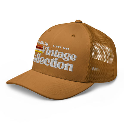 Retro Collection Trucker Cap with embroidered text.