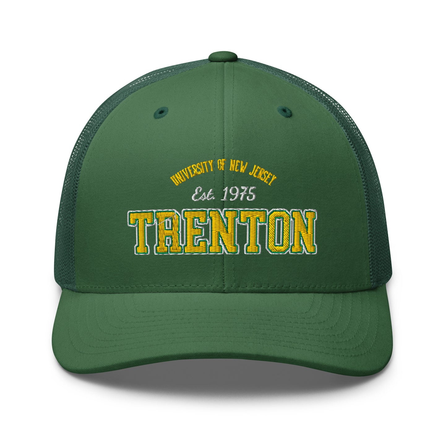 Green trucker cap with "Trenton Est. 1975" embroidered on the front.