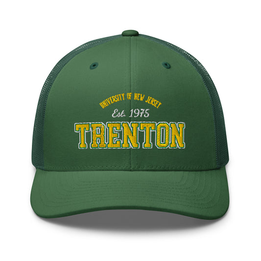 Green trucker cap with "Trenton Est. 1975" embroidered on the front.