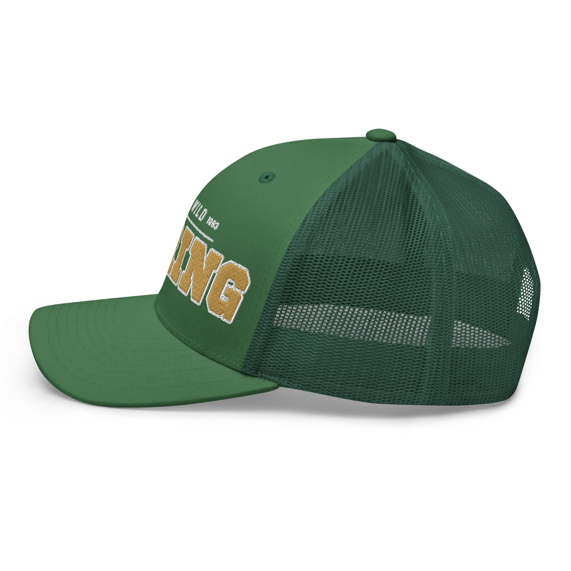 Green trucker cap with "WILD 1983" and "ING" embroidered on the front.