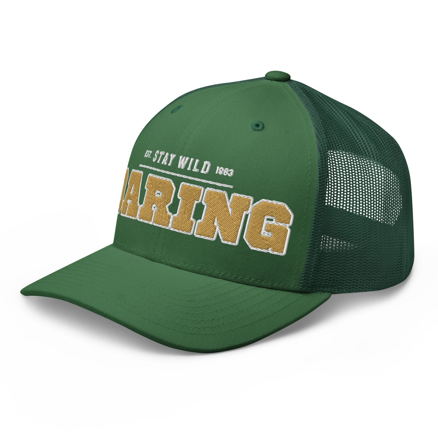 Green trucker cap with "ARING" and "EST. STAY WILD 1983" embroidered on the front.