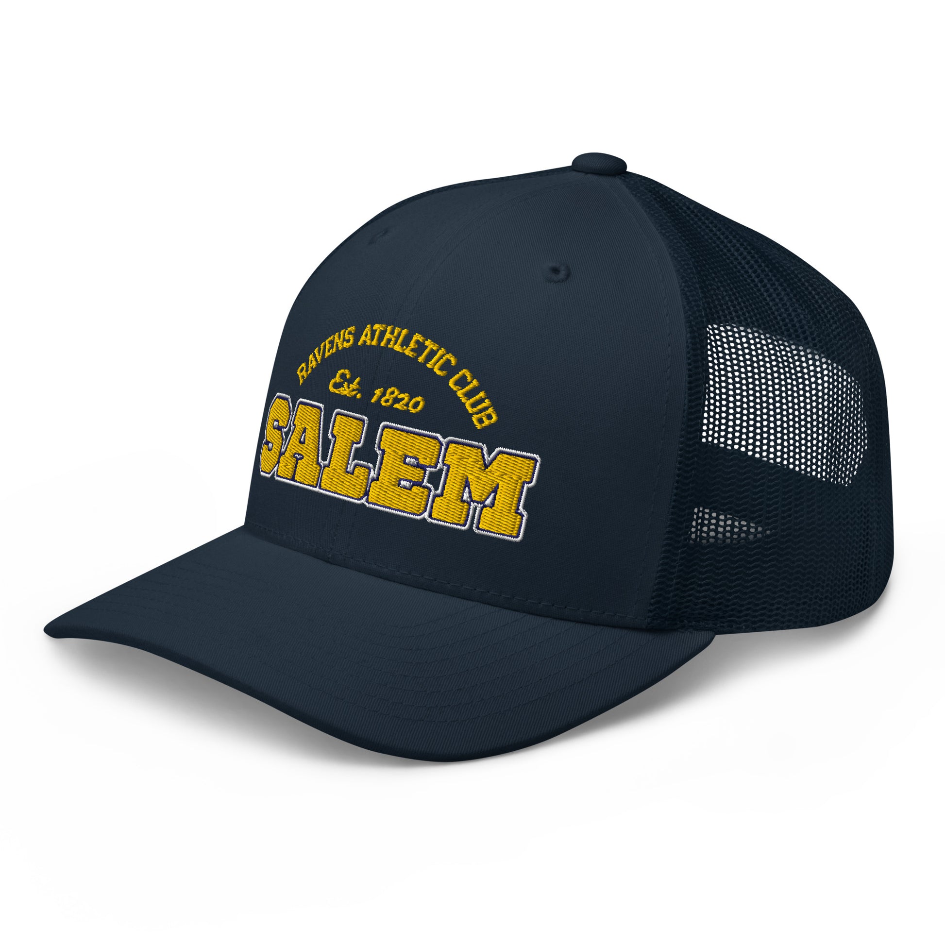 Salem University of Oregon vintage trucker cap with embroidered logo.