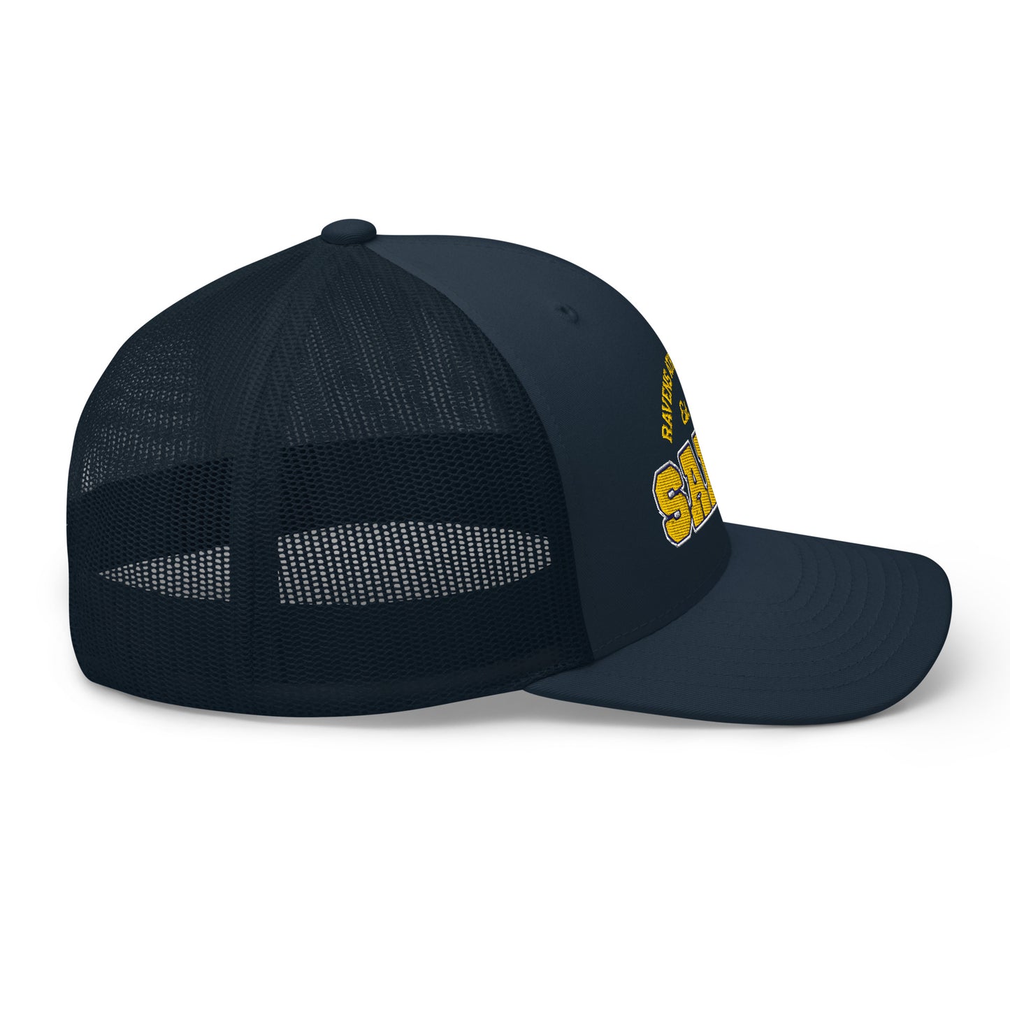 Salem University of Oregon trucker cap with yellow embroidery.