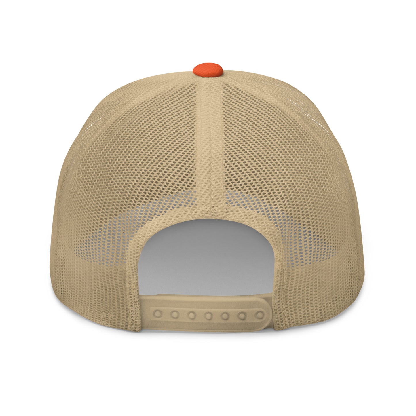 Retro Collection Trucker Cap with a tan mesh back and orange button.