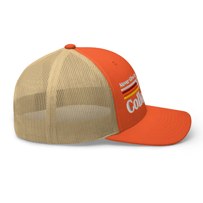 Retro Collection Trucker Cap with orange front and tan mesh back.