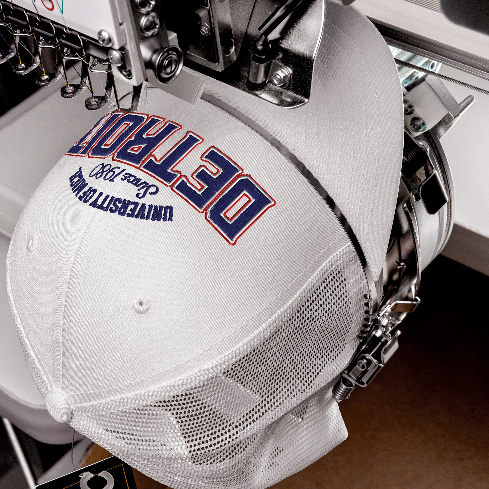 White Detroit Southwest Side trucker cap with embroidered text.