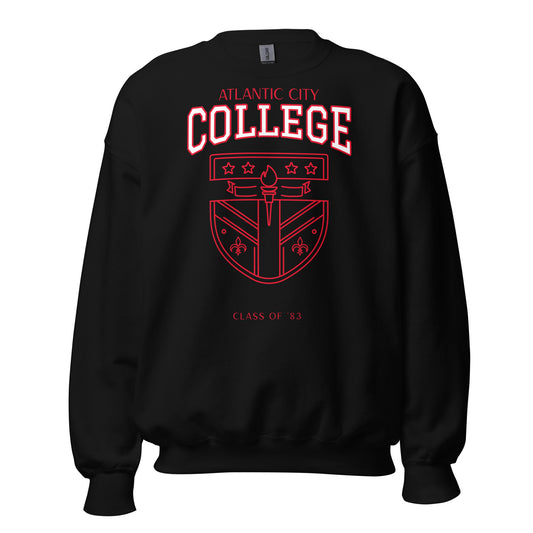 Black sweatshirt with red Atlantic City College crest and "Class of '83" text.