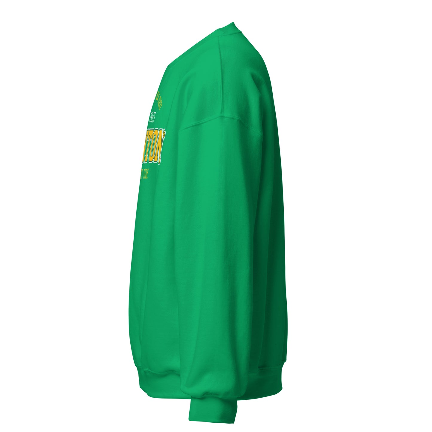 Green sweatshirt with "Trenton Northeast Side 1975" graphic.