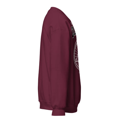 Maroon crewneck sweatshirt with a vintage collegiate graphic.