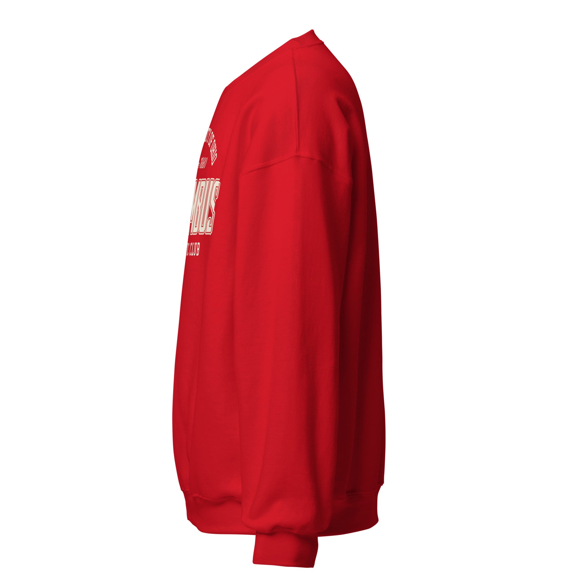 Red Columbus Athletic Club sweatshirt with vintage University of Ohio campus graphic.