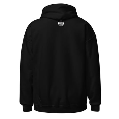 Black unisex hoodie with a vintage collection logo on the back.
