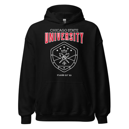 Black Chicago State University Class of '83 hoodie.