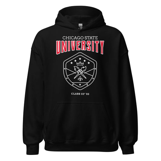 Black Chicago State University Class of '83 hoodie.