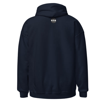 Dark navy East Oakland University hoodie with a vintage collection logo on the back.