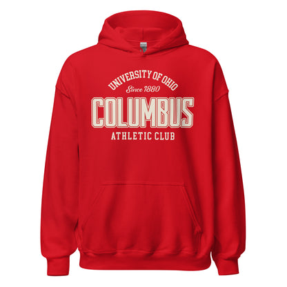 Red University of Ohio Columbus Athletic Club hoodie.
