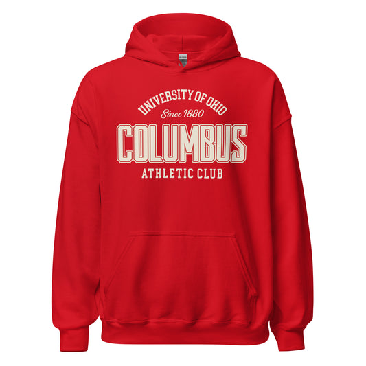 Red University of Ohio Columbus Athletic Club hoodie.