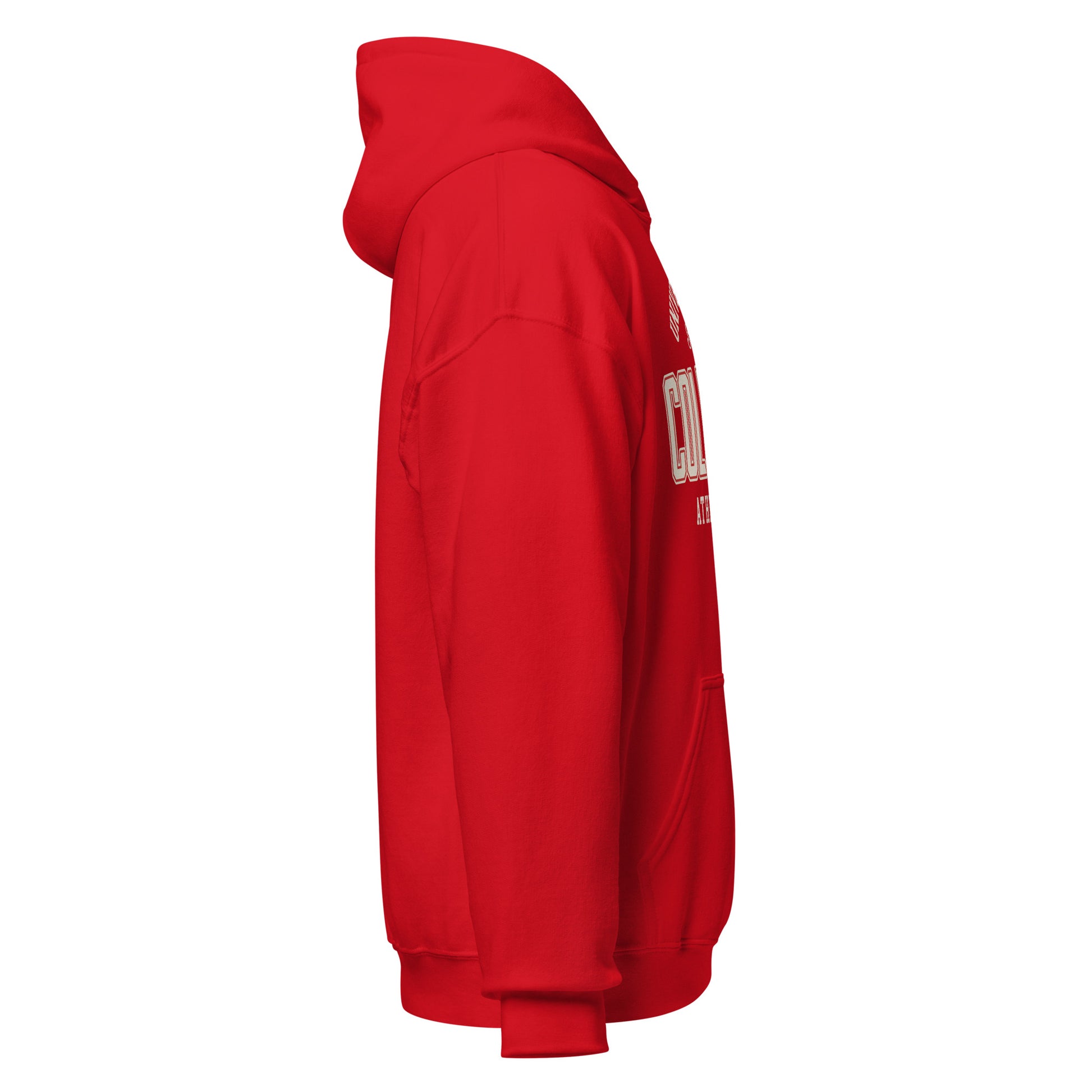 Red Columbus Athletic Club hoodie with white lettering.