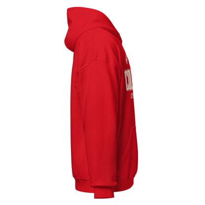 Red Columbus Athletic Club hoodie with white lettering.