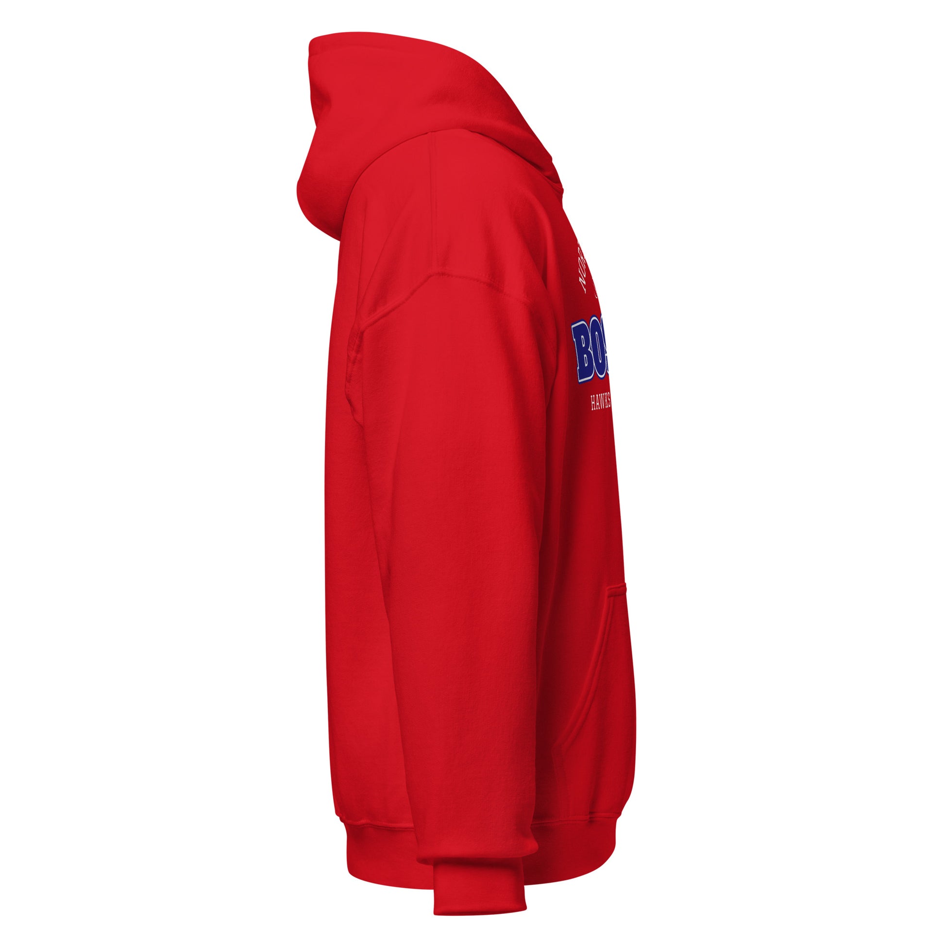 Red Boston Hawks Athletic Club hoodie with a front pocket.