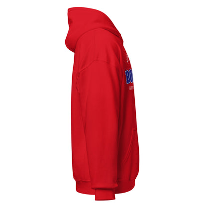 Red Boston Hawks Athletic Club hoodie with a front pocket.