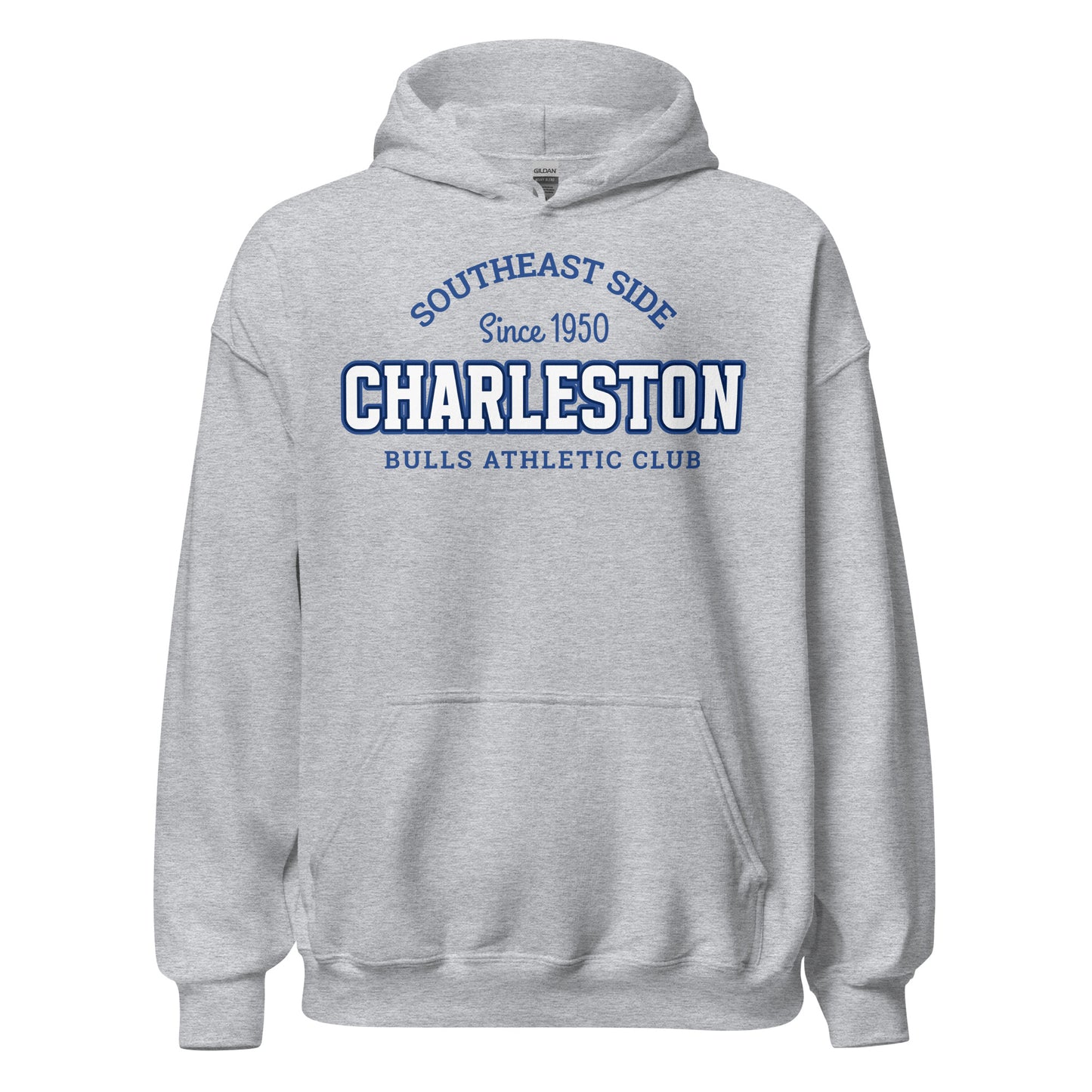 Grey Charleston Athletic Club hoodie with vintage college-style print.