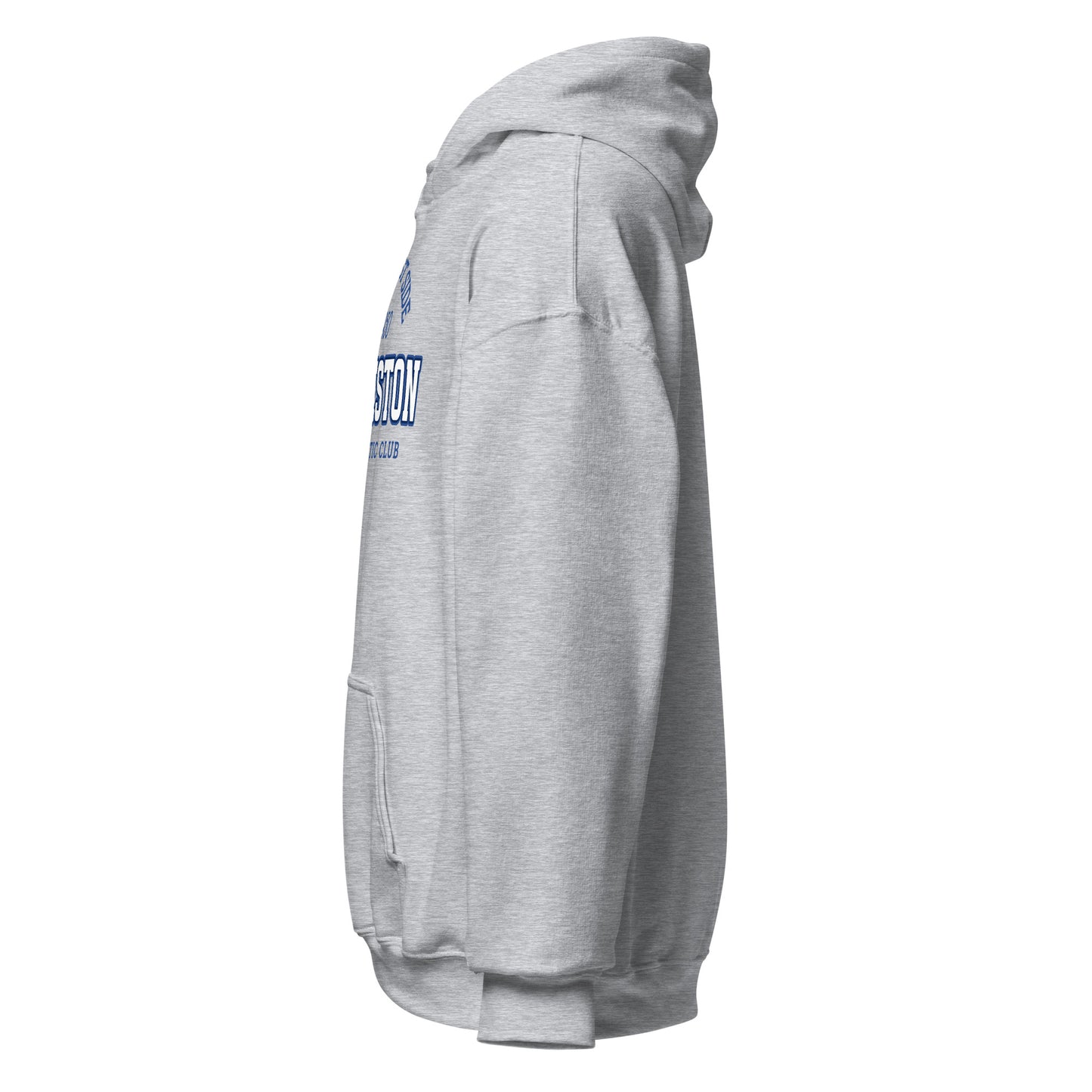 A grey Charleston Athletic Club hoodie with blue text.
