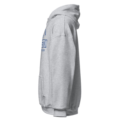A grey Charleston Athletic Club hoodie with blue text.